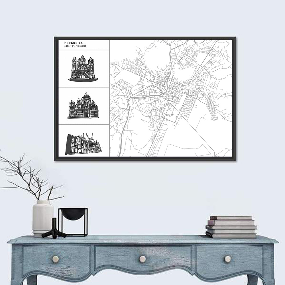 Podgorica Architectural City Map Wall Art