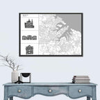 Valletta Street Map with Landmarks Wall Art