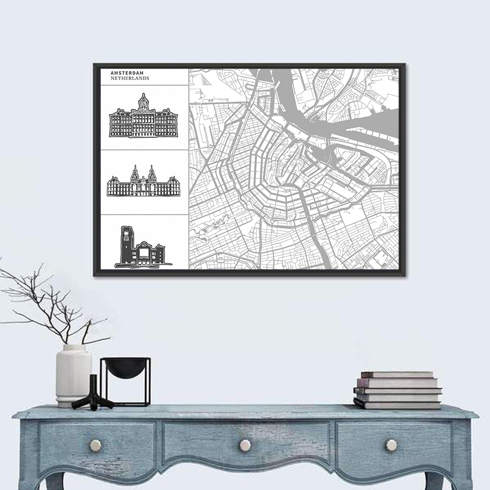 Amsterdam Map Line Wall Art