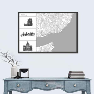 Lisbon city map Wall Art