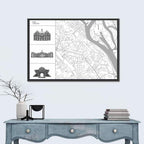 Kyiv Map with Cathedral Silhouettes Wall Art