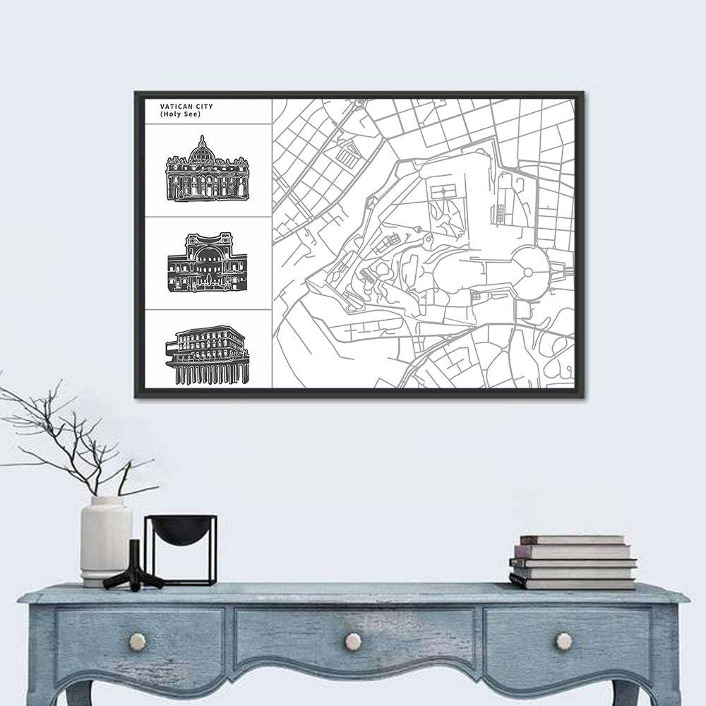 Vatican City Line Map Wall Art in a room, landscape
