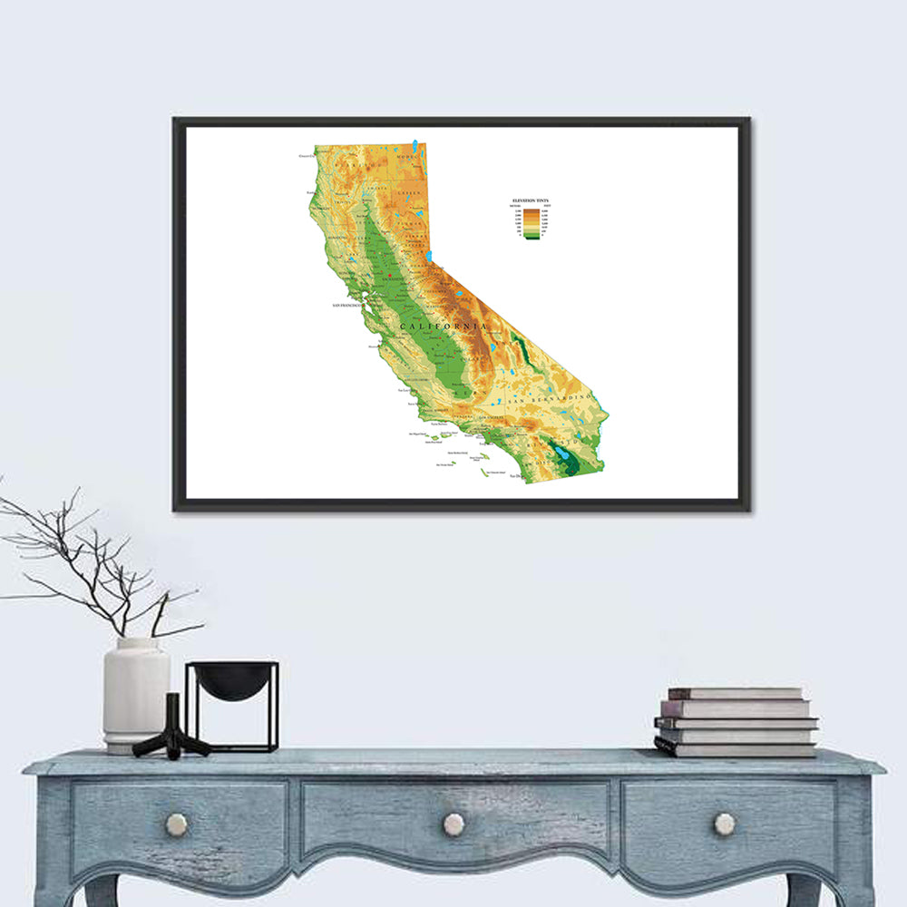 California Topographic Map Wall Art
