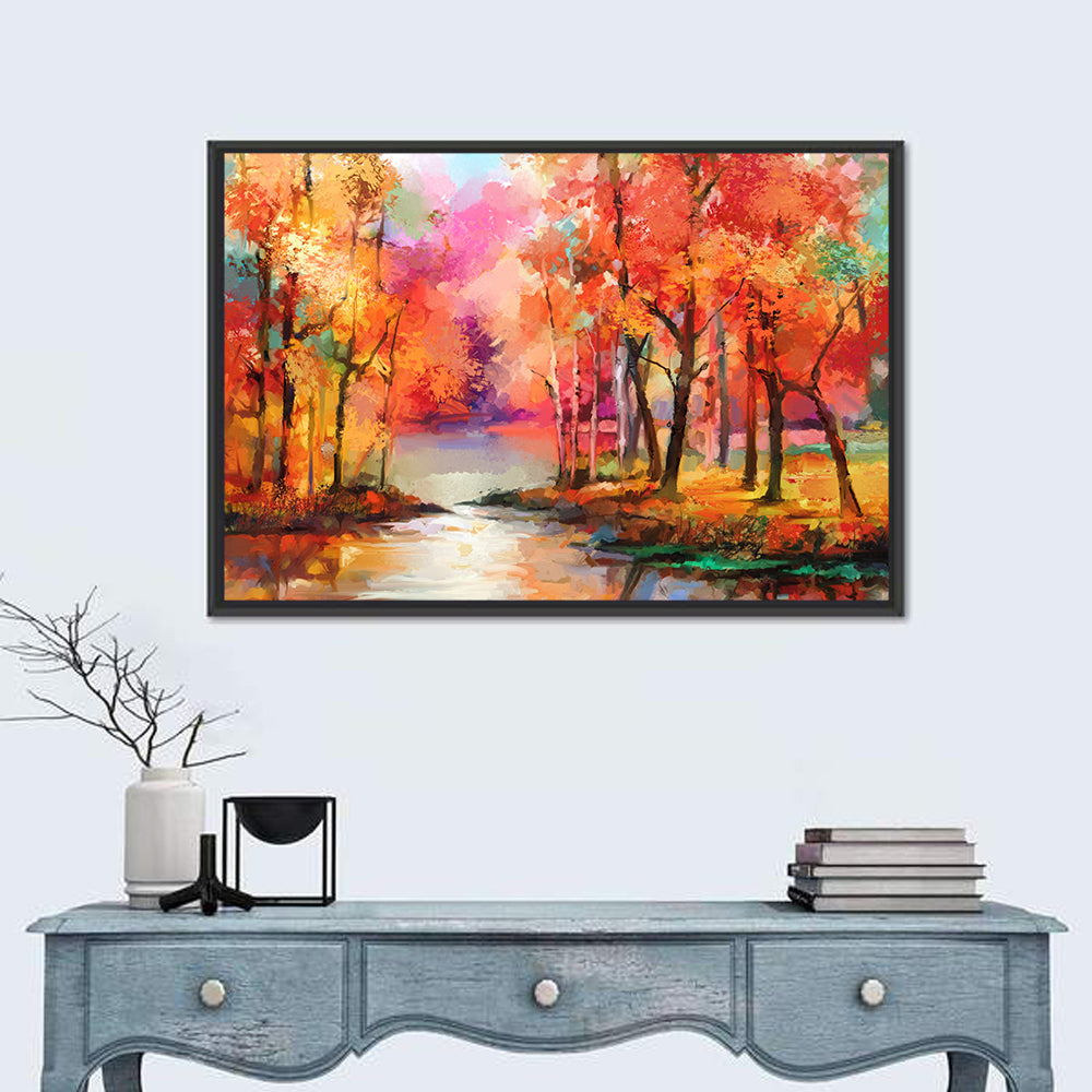 Autumn Lake Reflection Illustration Wall Art