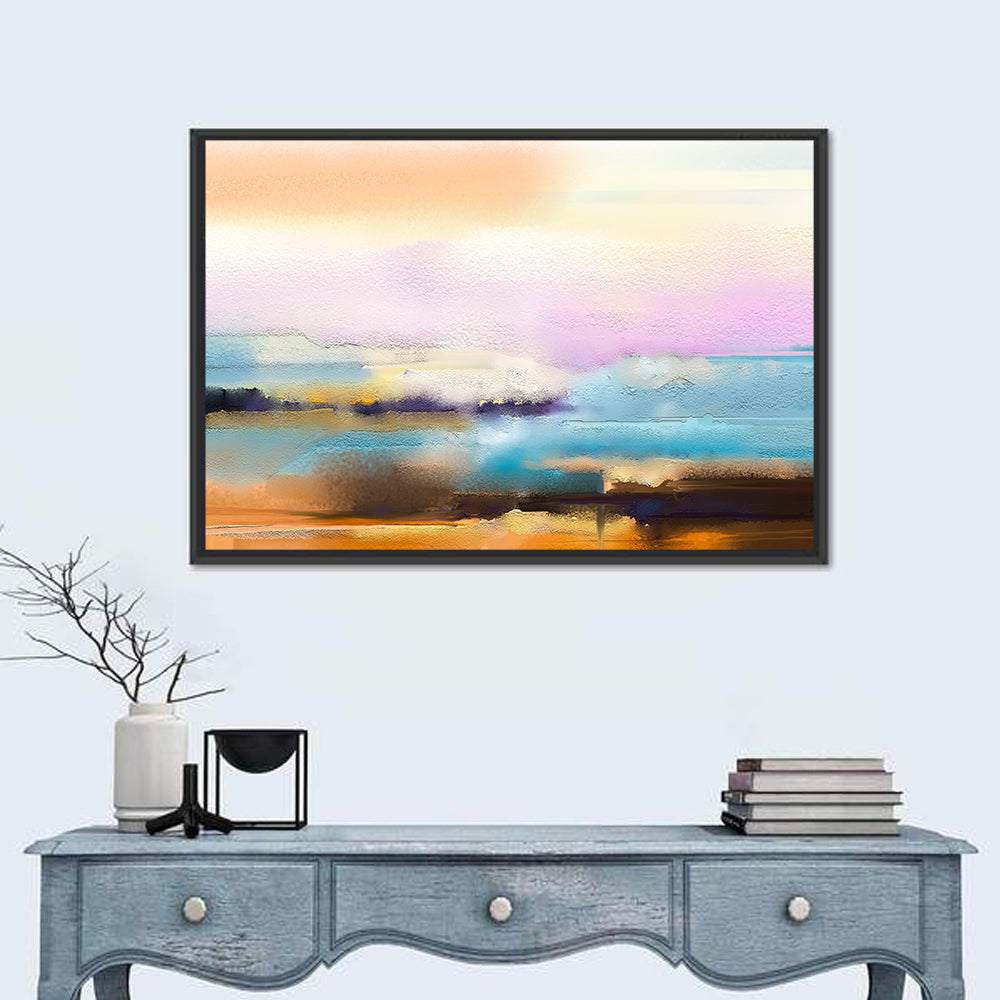 Blended Horizon Brushstrokes Wall Art in a room, landscape
