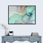 Teal Ink Marbling with Gold Veins Wall Art