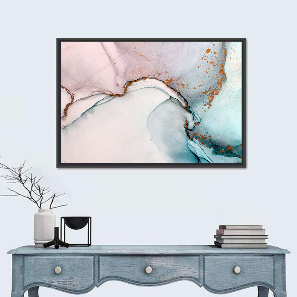 Blue Ink Wash with Gold Accents Wall Art