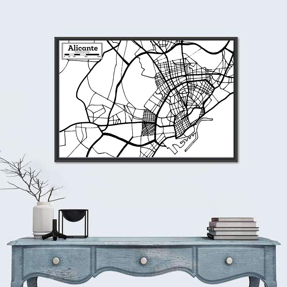 Alicante City Plan Wall Art in a room, landscape