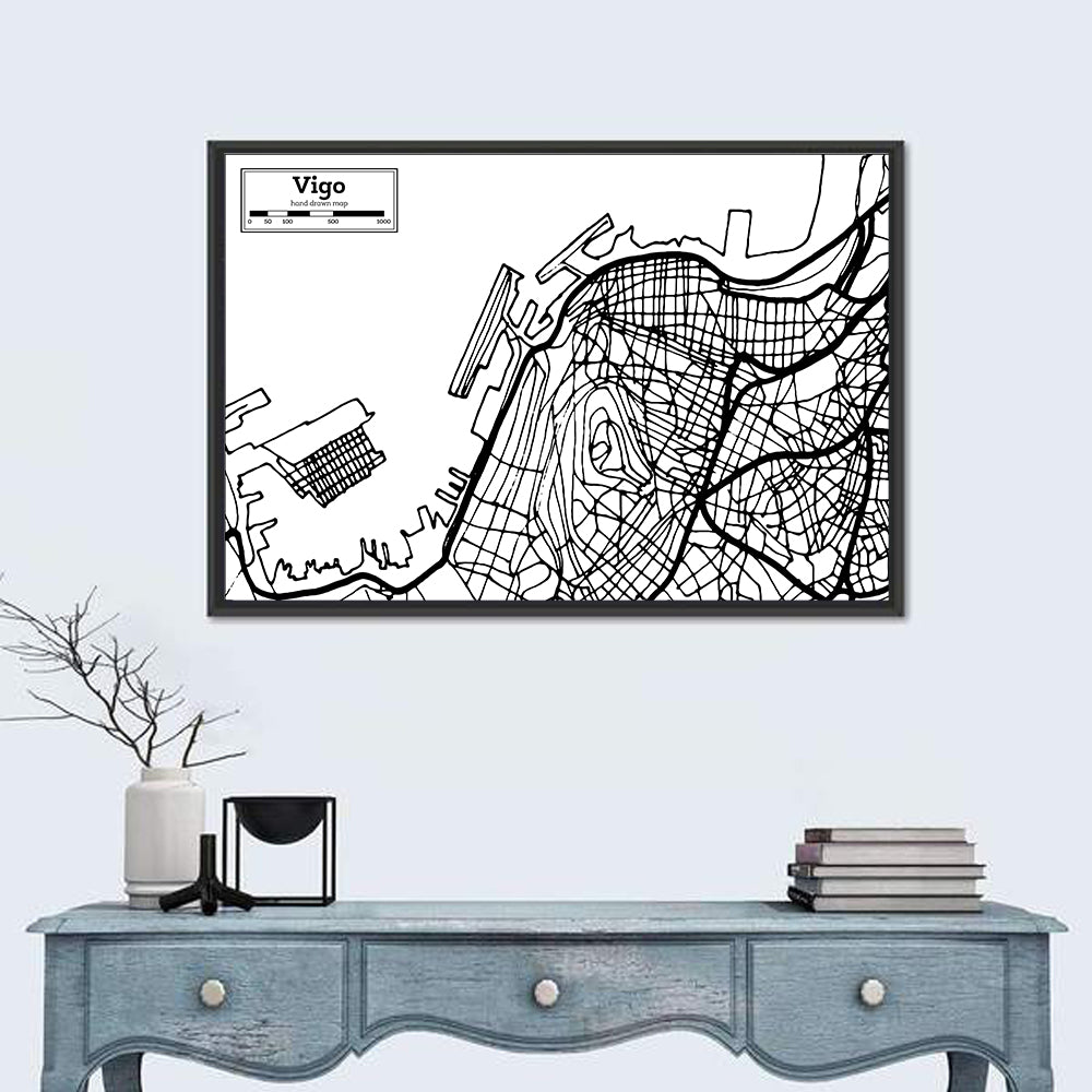 Vigo Aerial Map, Hand-drawn Wall Art