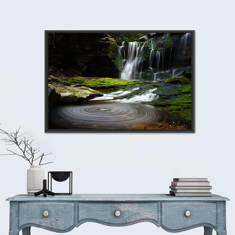 Forest Waterfall with Swirling Pond Wall Art