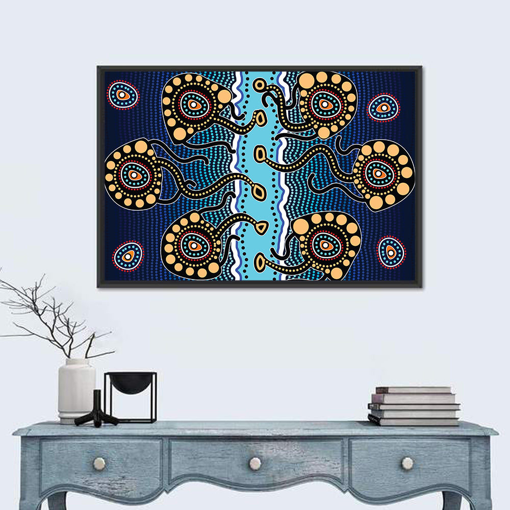 Blue Jellyfish Dot Pattern Wall Art
