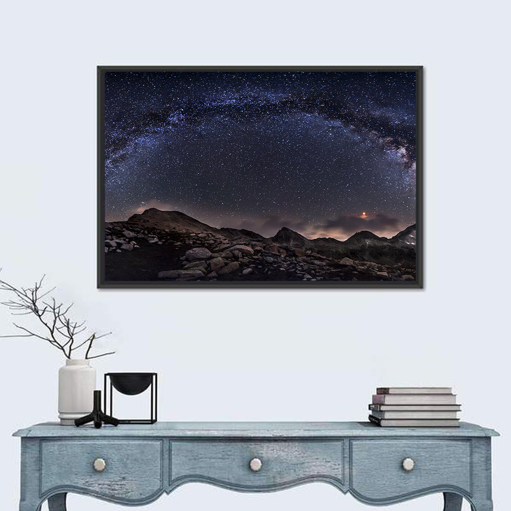 Milky Way Over Mountain Ridge Wall Art in a room, landscape
