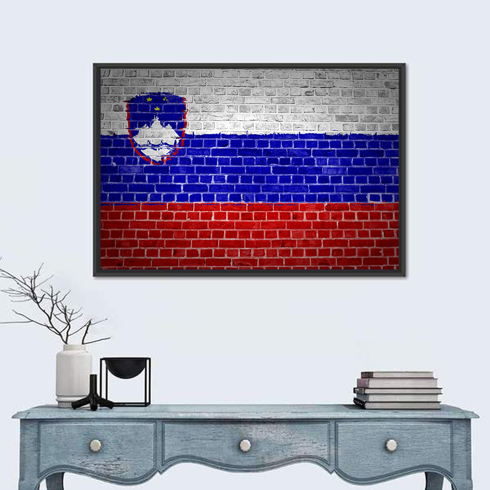 Slovenia Flag on Weathered Brick Wall Art