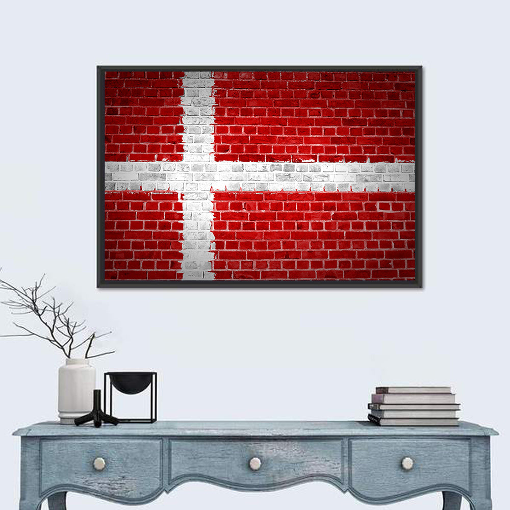 Denmark Flag on Weathered Brick Wall Art in a room, landscape