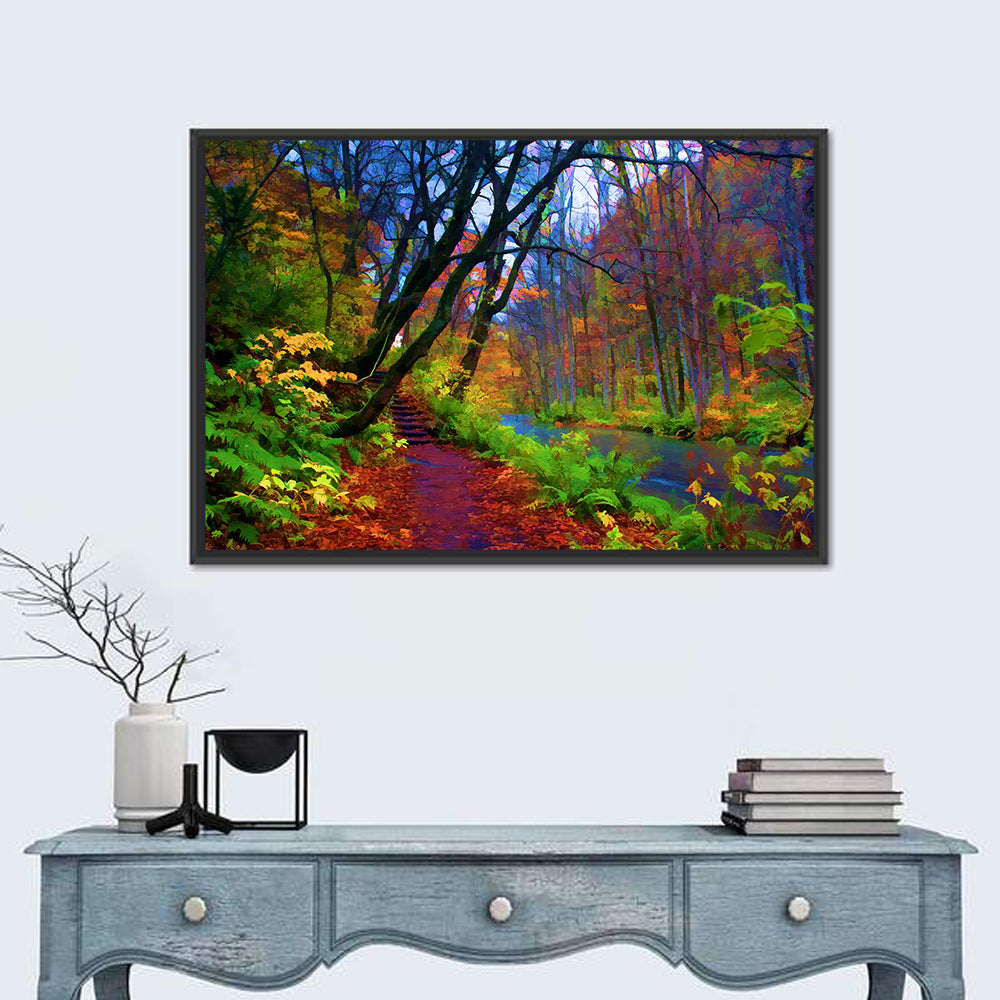 Autumn Along Oirase River Wall Art in a room, landscape