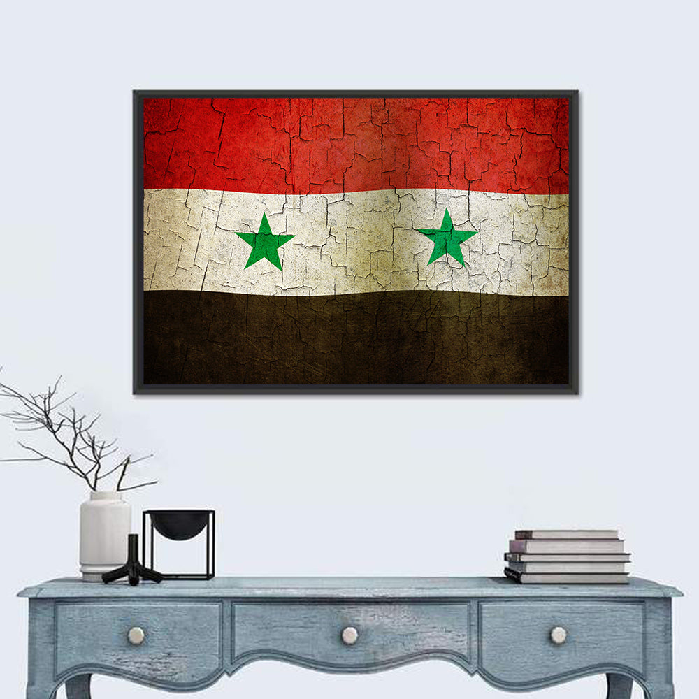 Syrian Flag Weathered Texture Wall Art in a room, landscape