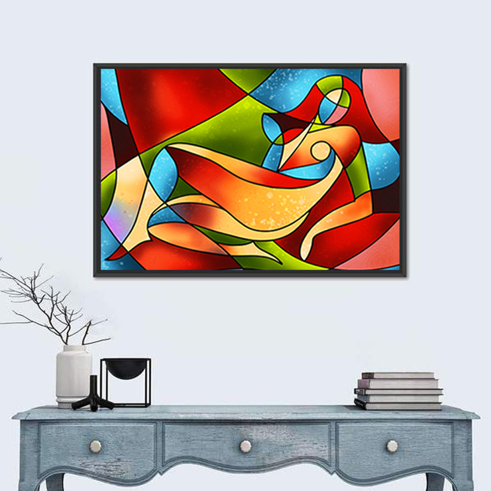 Stained Glass Woman Wall Art in a room, landscape
