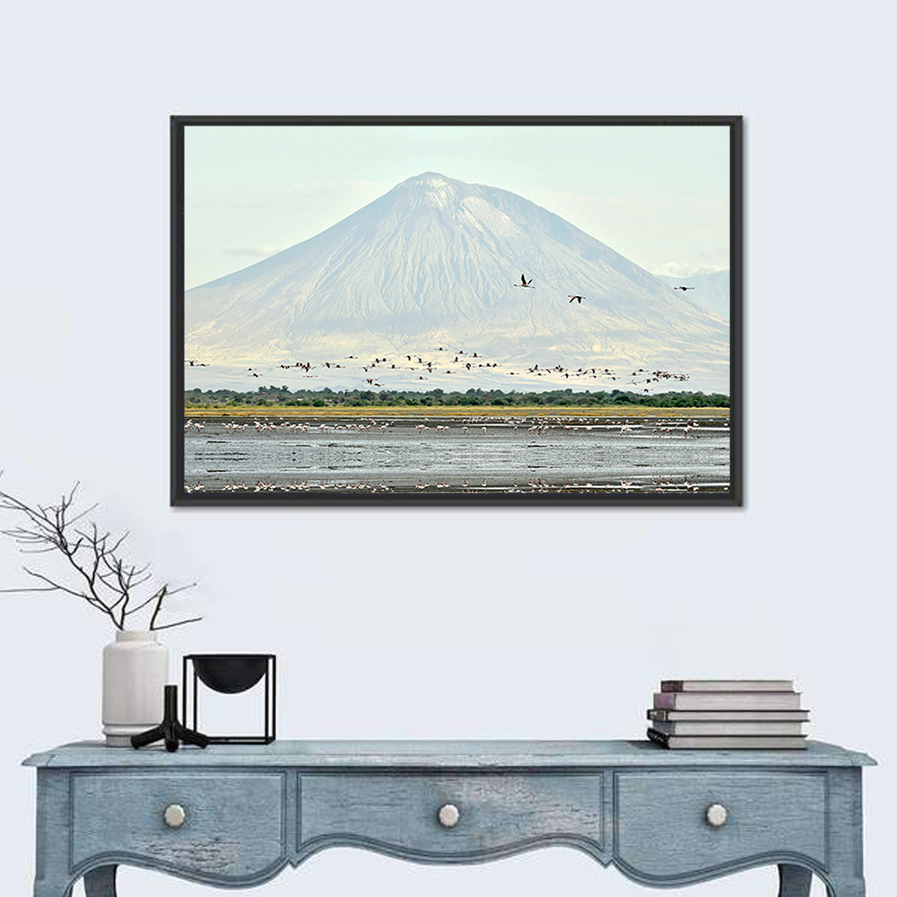 Flamingos Over Lake Natron, Doinyo Lengai Wall Art