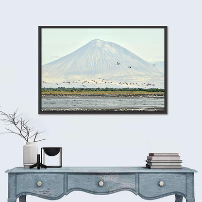 Flamingos Over Lake Natron, Doinyo Lengai Wall Art