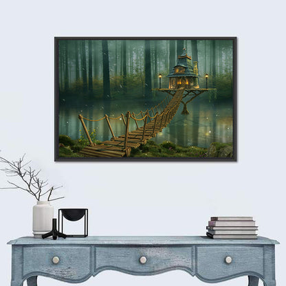 Wooden Fairy House On River Wall Art