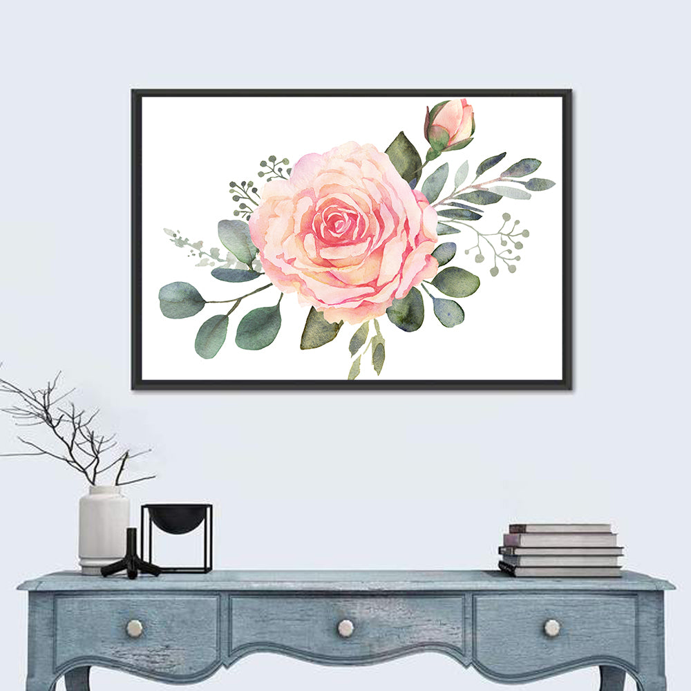 Pink Rose and Eucalyptus Bouquet Wall Art