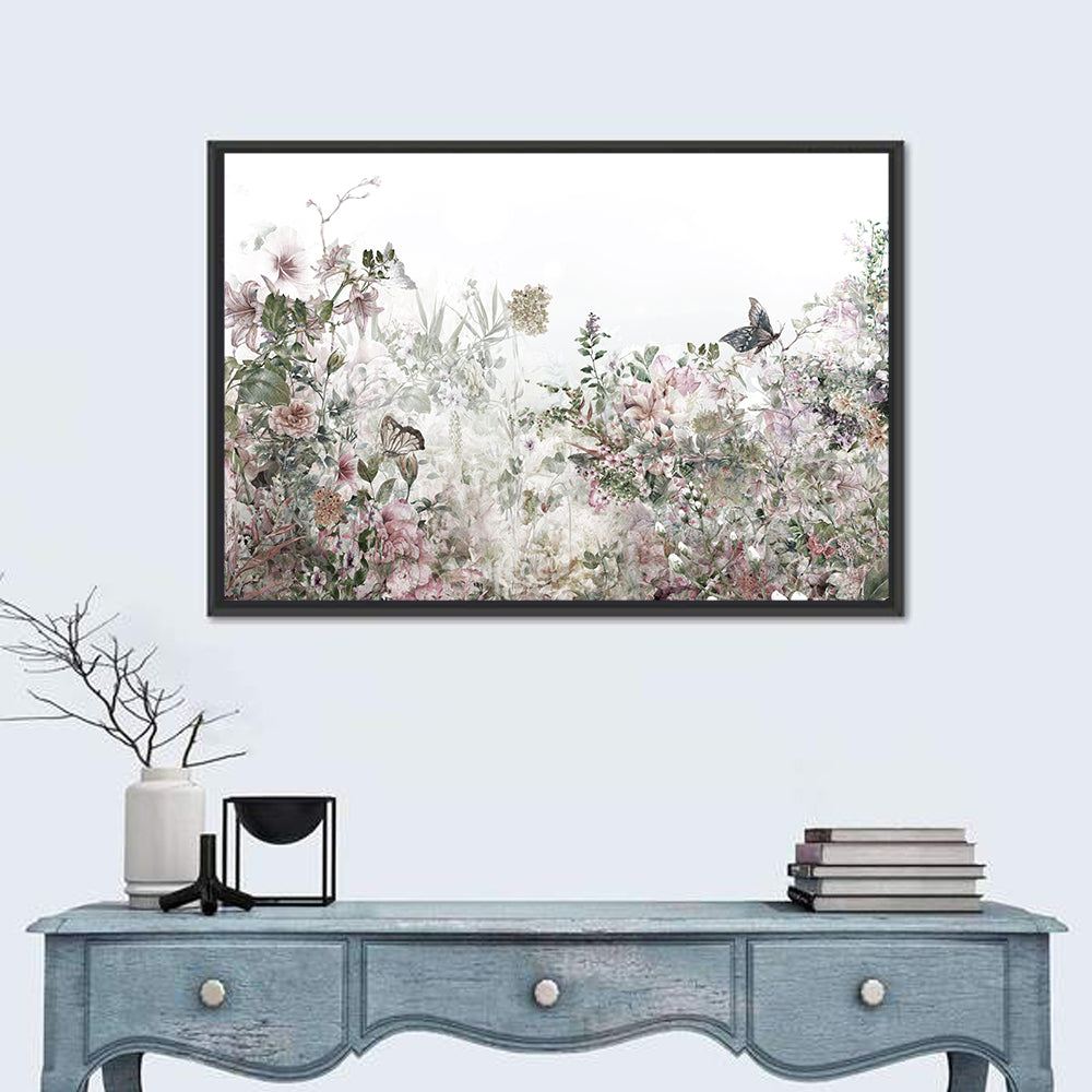 Faded Watercolor Floral Garden Wall Art in a room, landscape