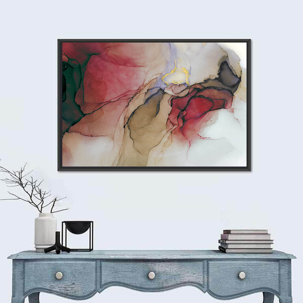 Ink Wash Swirl with Gold Leaf Wall Art in a room, landscape