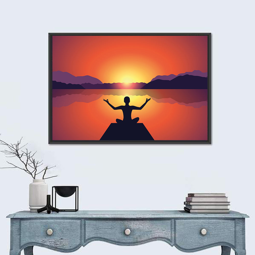 Peaceful Meditation Silhouette Wall Art in a room, landscape
