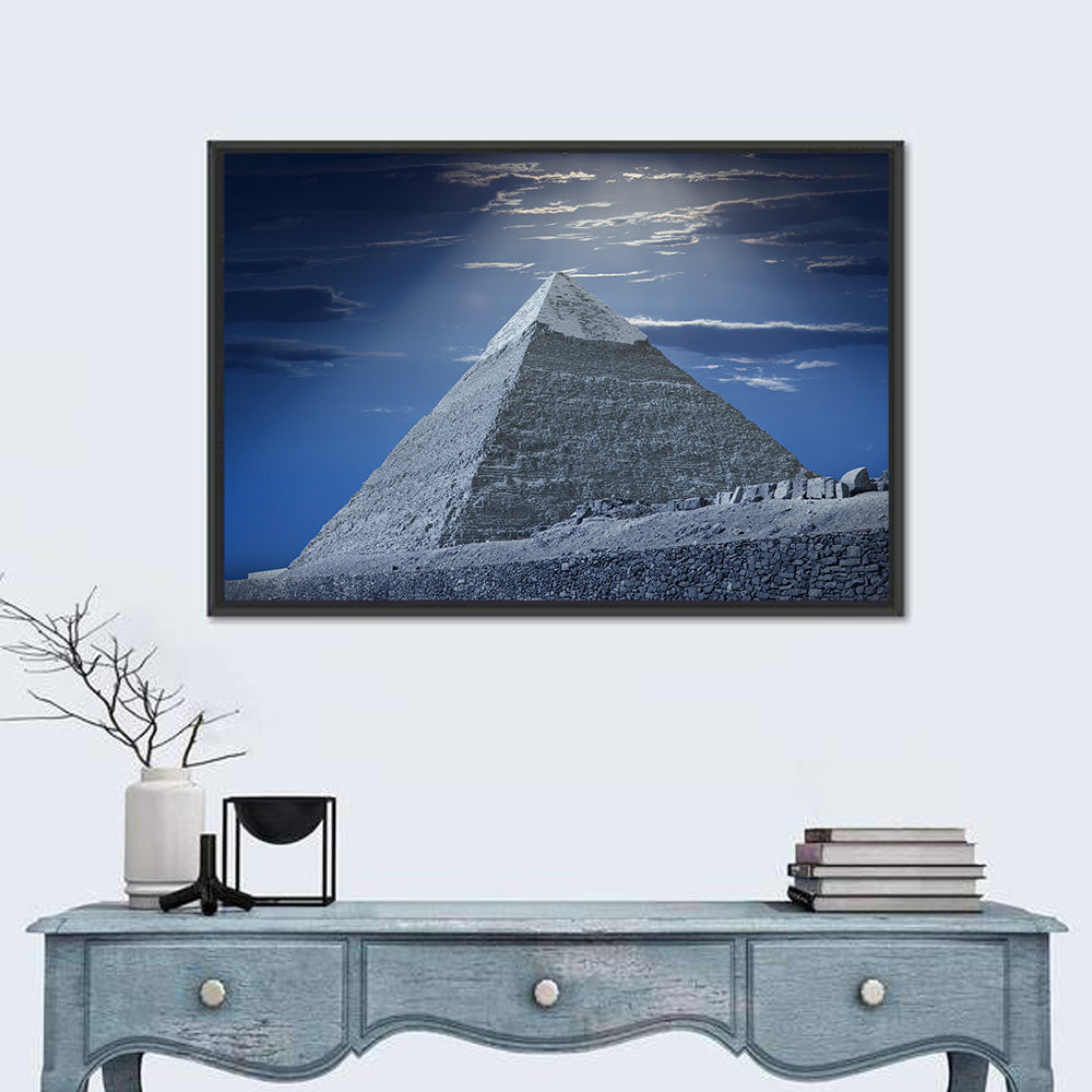 Great Pyramid Under Moonlight Wall Art in a room, landscape