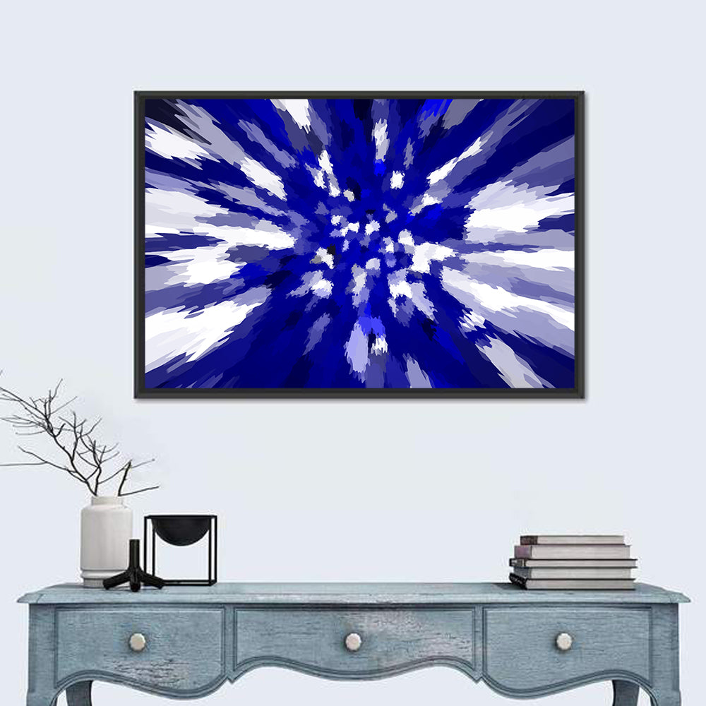 Radial Blue Starburst Wall Art in a room, landscape