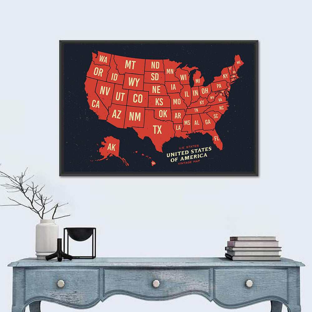 Vintage United States Map Wall Art