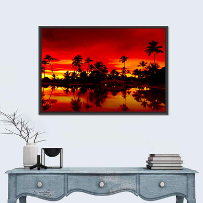 Sunset Over Sea with Palm Silhouettes Wall Art