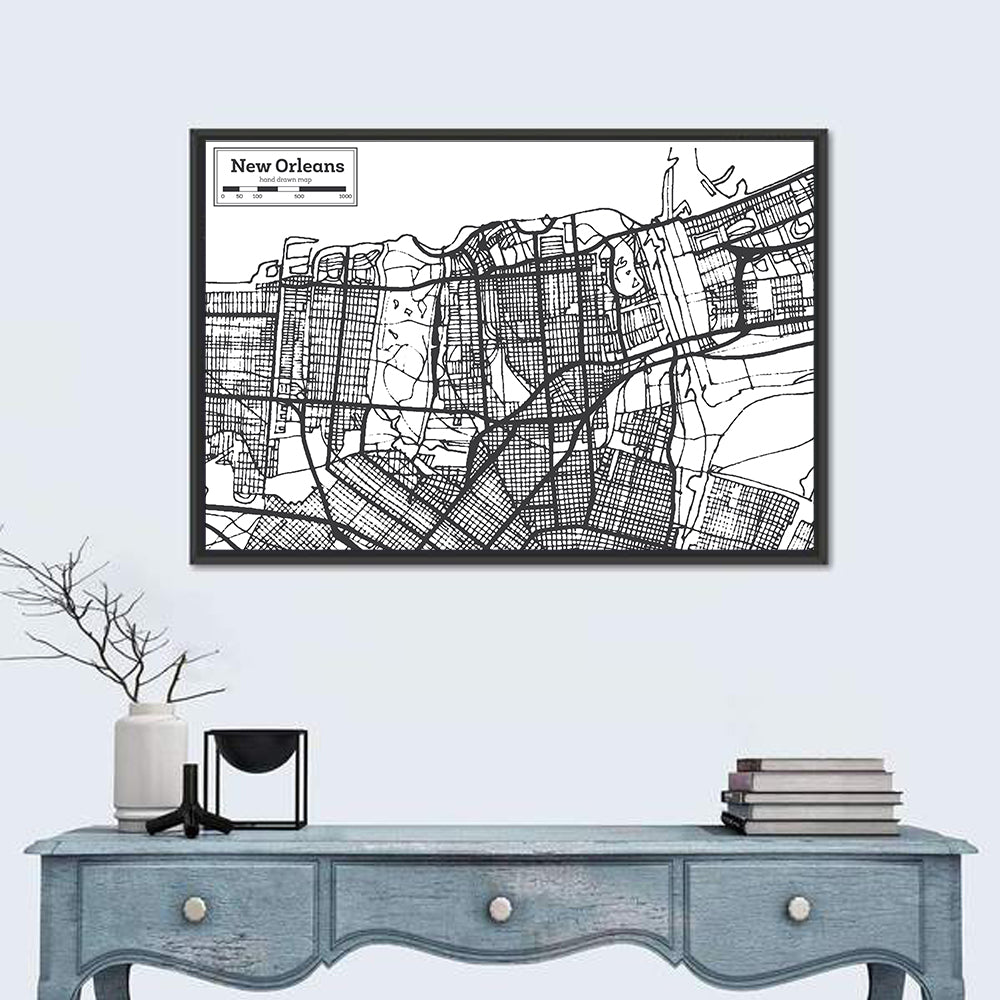 New Orleans Hand-drawn Map Wall Art
