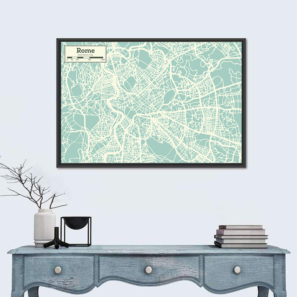 Minimalist Rome Map Wall Art in a room, landscape