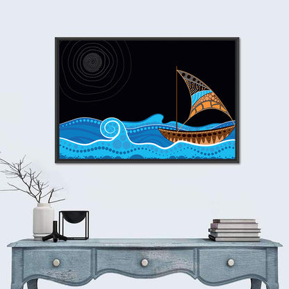 Moonlit Dotted Sailboat Illustration Wall Art