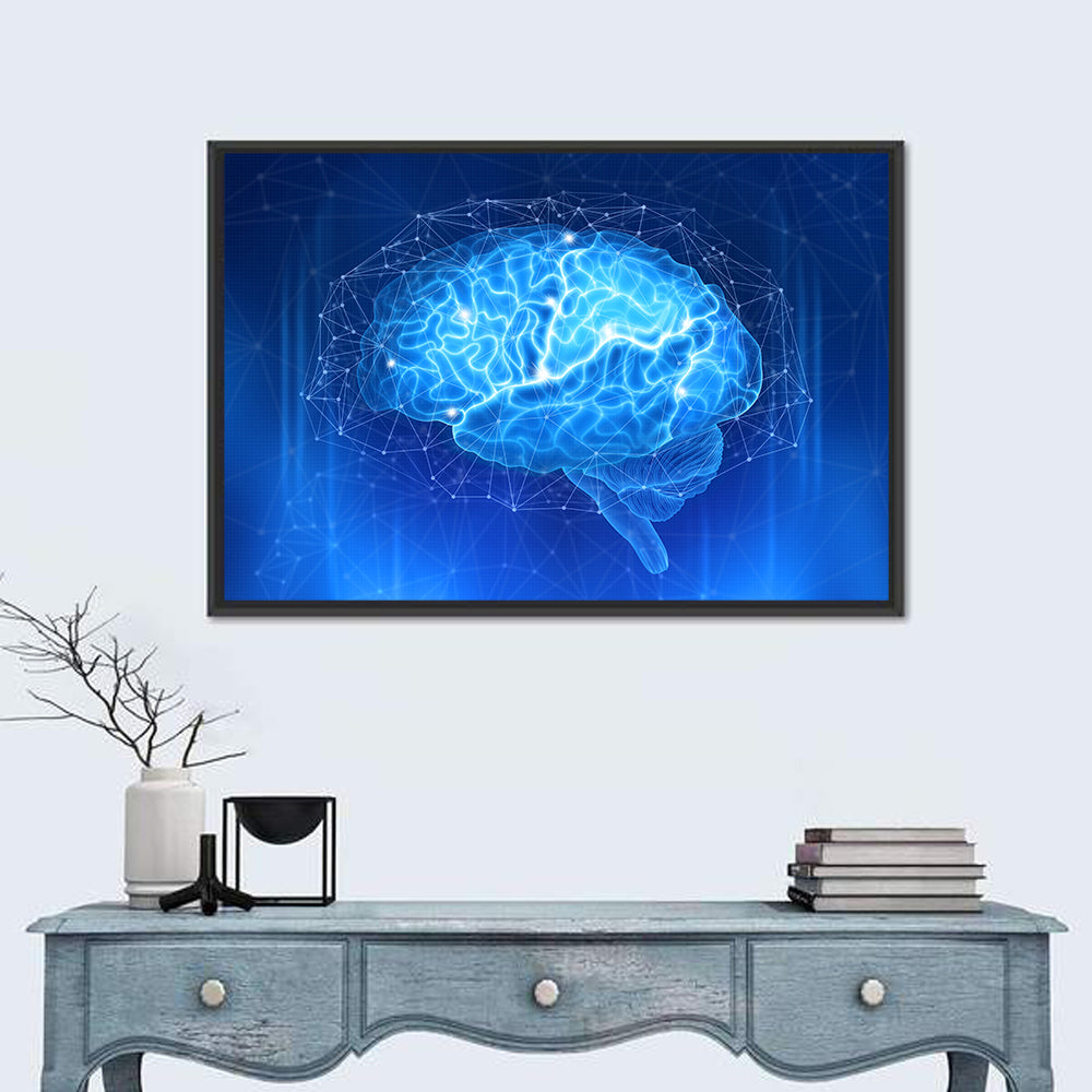 Human Brain Wireframe Close-up Wall Art