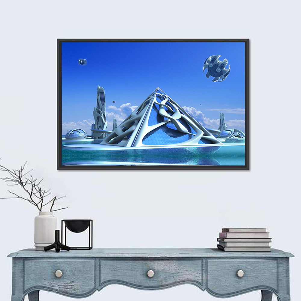 Futuristic Glass Pyramid City Wall Art