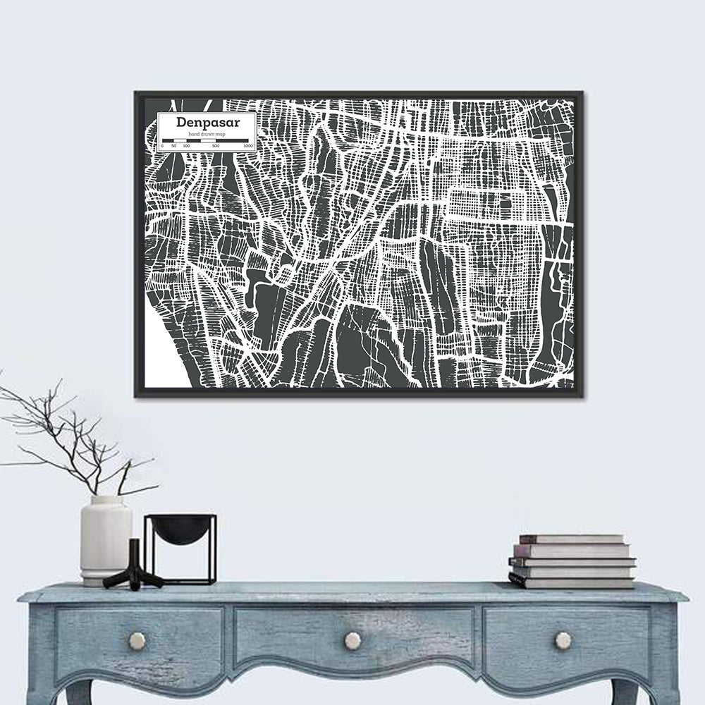 Denpasar Street Grid Map Wall Art