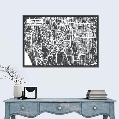 Denpasar Street Grid Map Wall Art