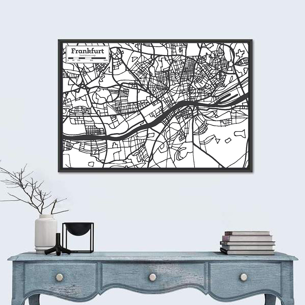 Frankfurt City Map Wall Art in a room, landscape