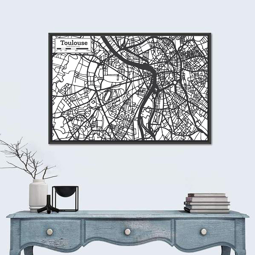 Toulouse City Map Wall Art in a room, landscape