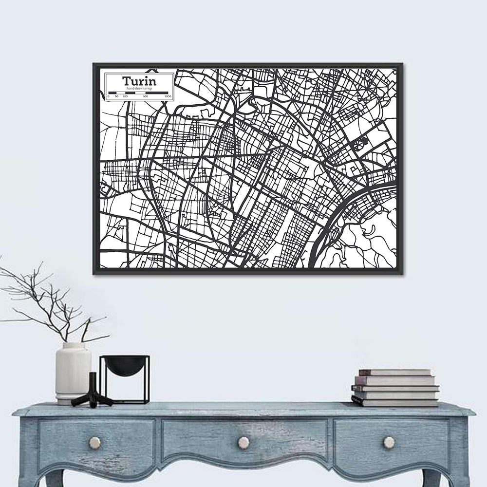 Turin City Map Wall Art in a room, landscape