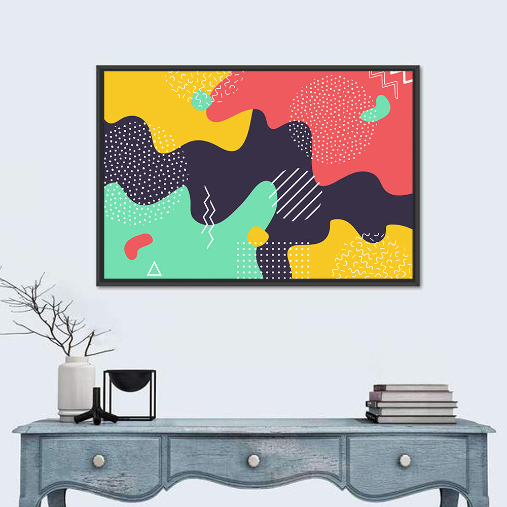 Liquid Splashes Geometric Pattern Wall Art in a room, landscape