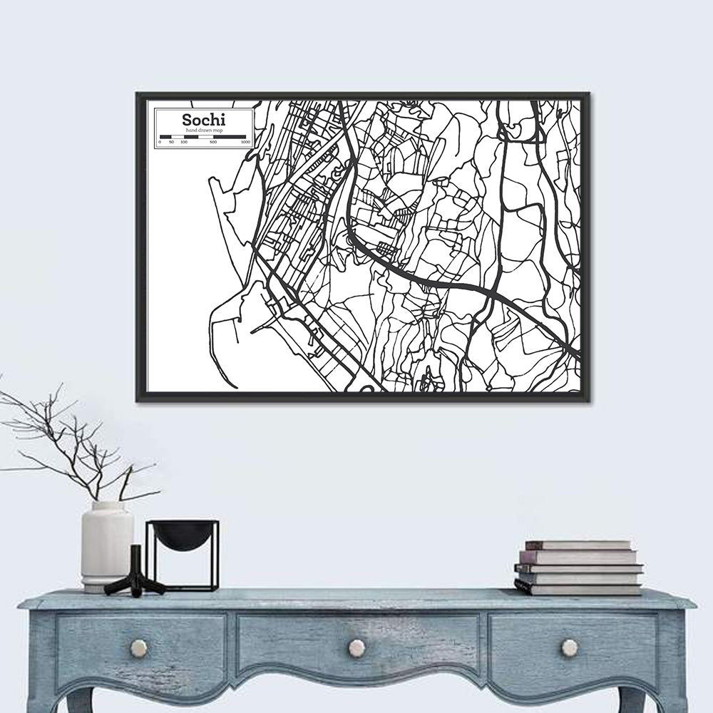 Sochi Street Grid Map Wall Art in a room, landscape