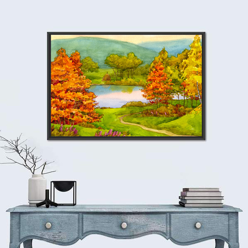 Autumn Lake with Winding Path Wall Art