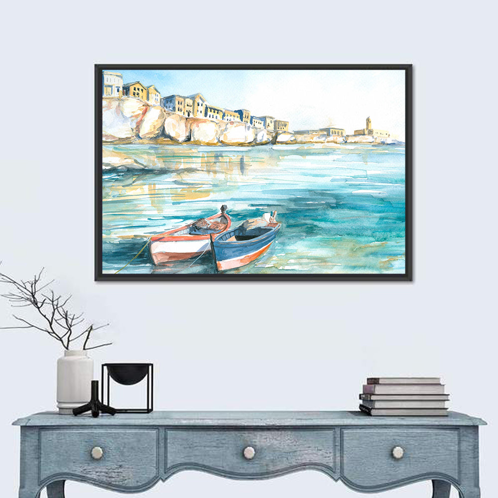 Two Boats Coastal Watercolor Wall Art