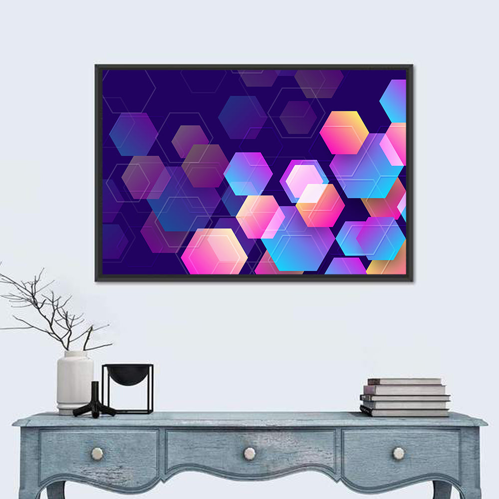 Translucent Hexagon Pattern Wall Art in a room, landscape