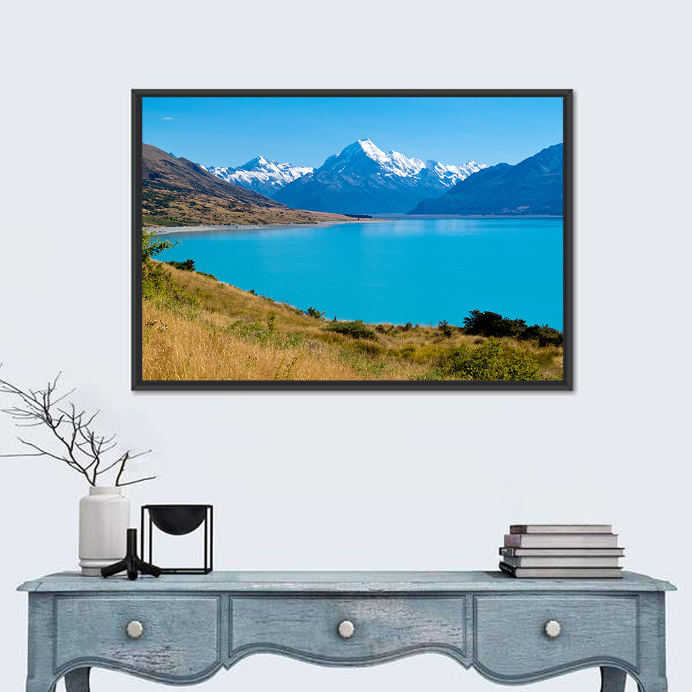Lake Pukaki with Aoraki Mount Cook Wall Art in a room, landscape