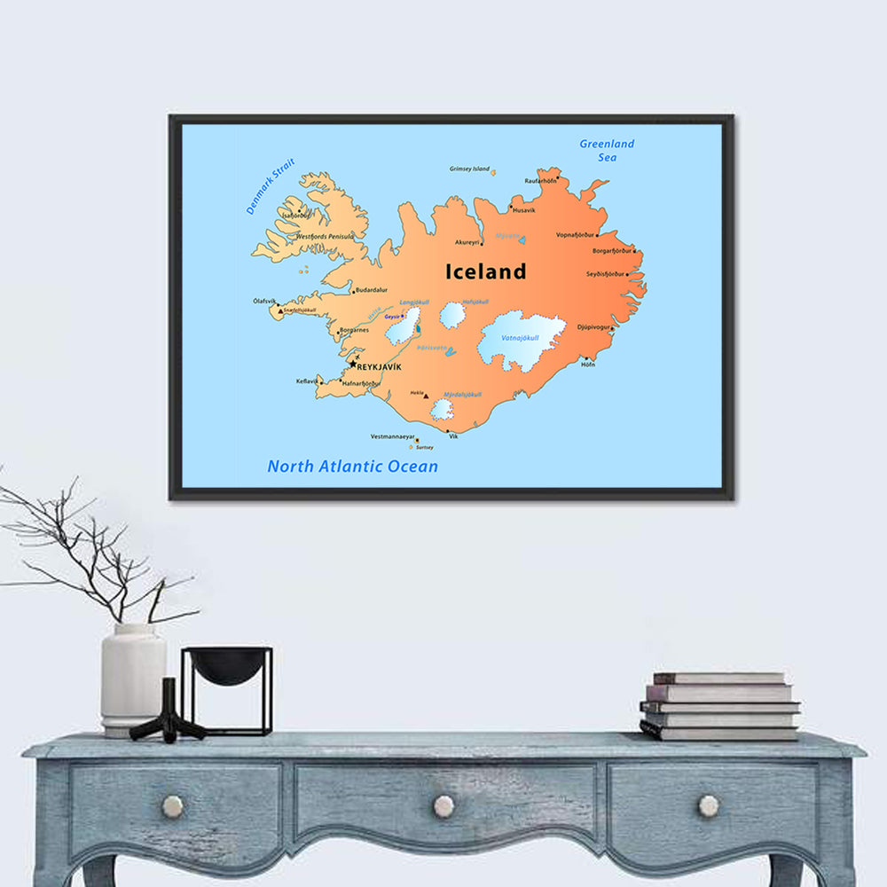 Iceland Map Illustration Wall Art