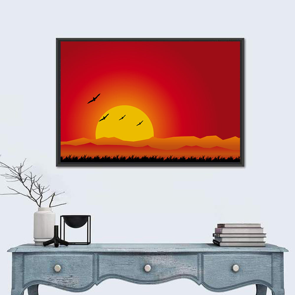 Four Birds at Sunset Wall Art in a room, landscape